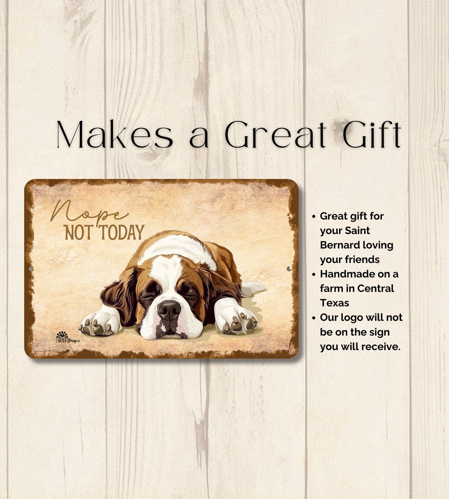 Saint Bernard Sign Nope Not Today Funny St Dog metal tin wall art