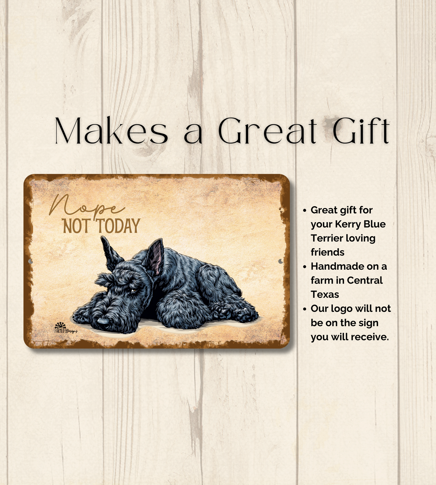 Kerry Blue Terrier Sign Nope Not Today Funny Dog metal tin wall art
