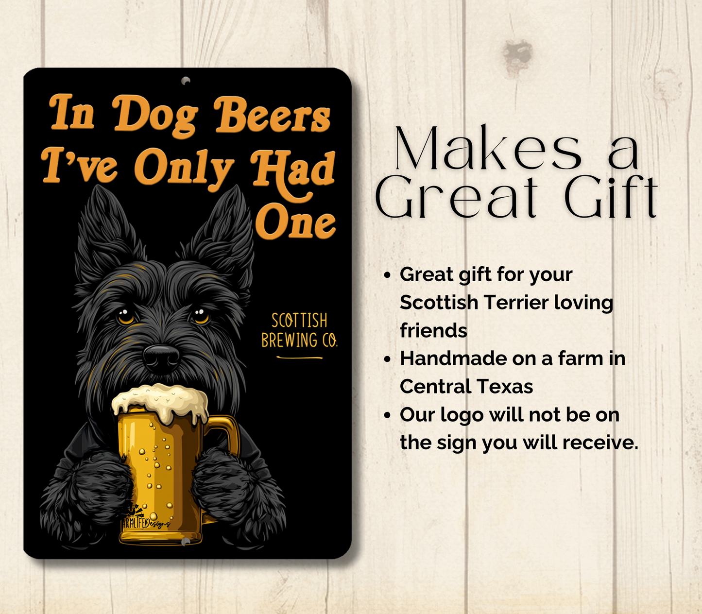 Scottish Terrier Sign In Dog Beers funny man cave bar metal tin