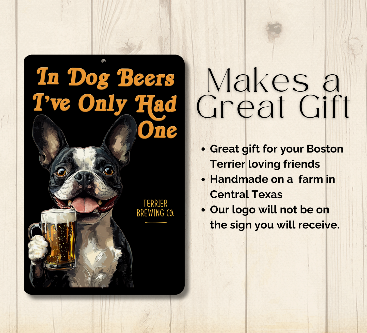 Boston Terrier Sign In Dog Beers funny man cave bar metal tin