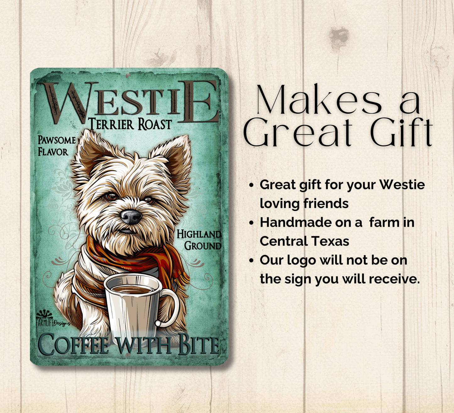 Westie Coffee Bar Sign West Highland Terrier Dog Metal Tin