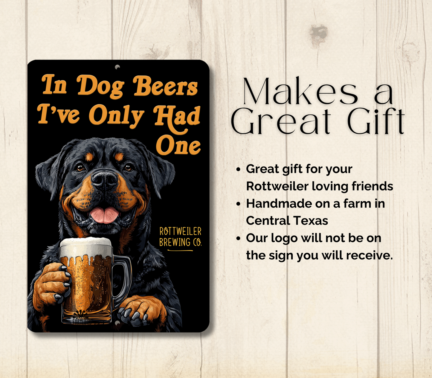 Rottweiler Sign In Dog Beers funny man cave bar metal tin