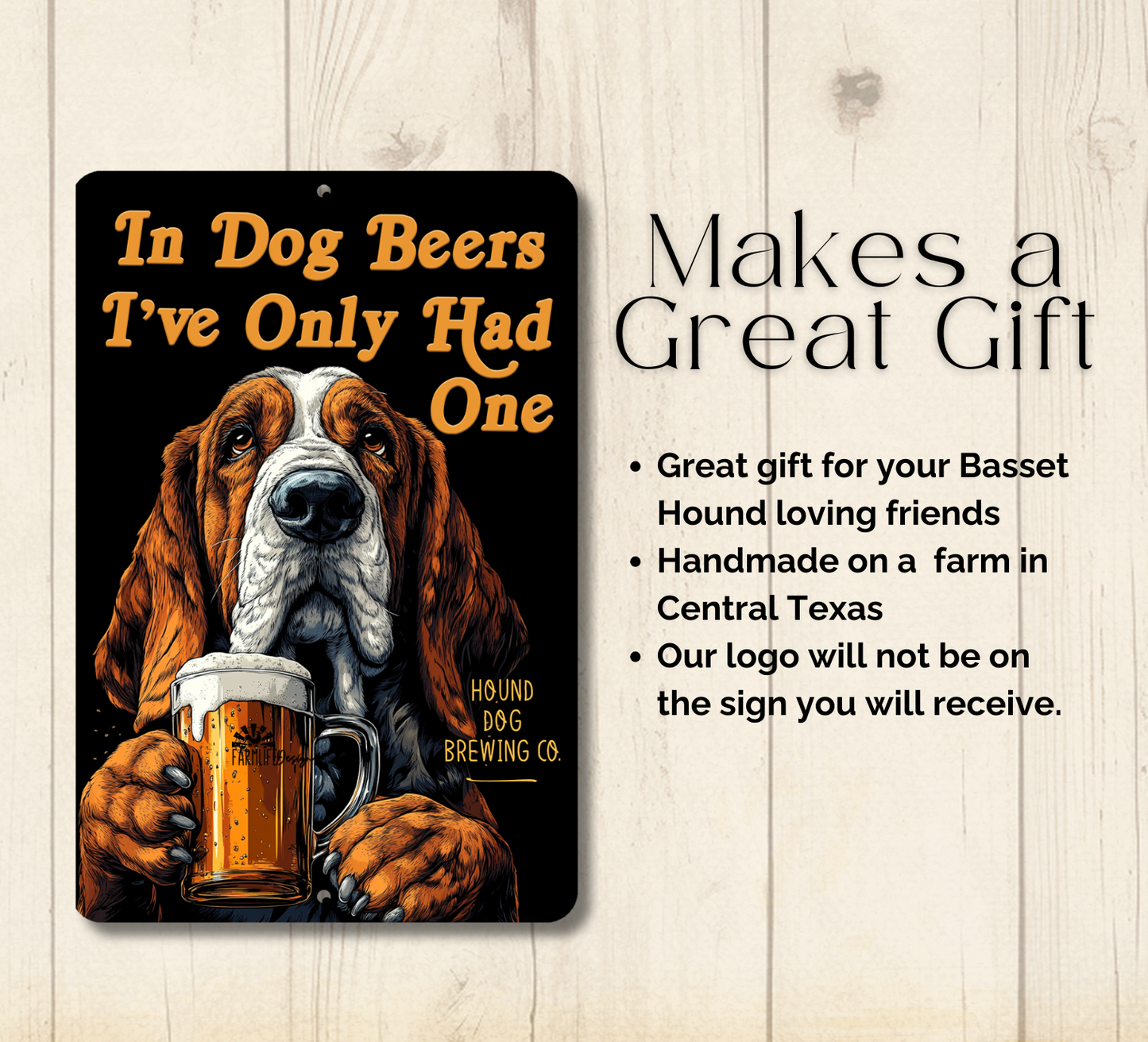 Basset Hound Sign In Dog Beers funny man cave bar metal tin