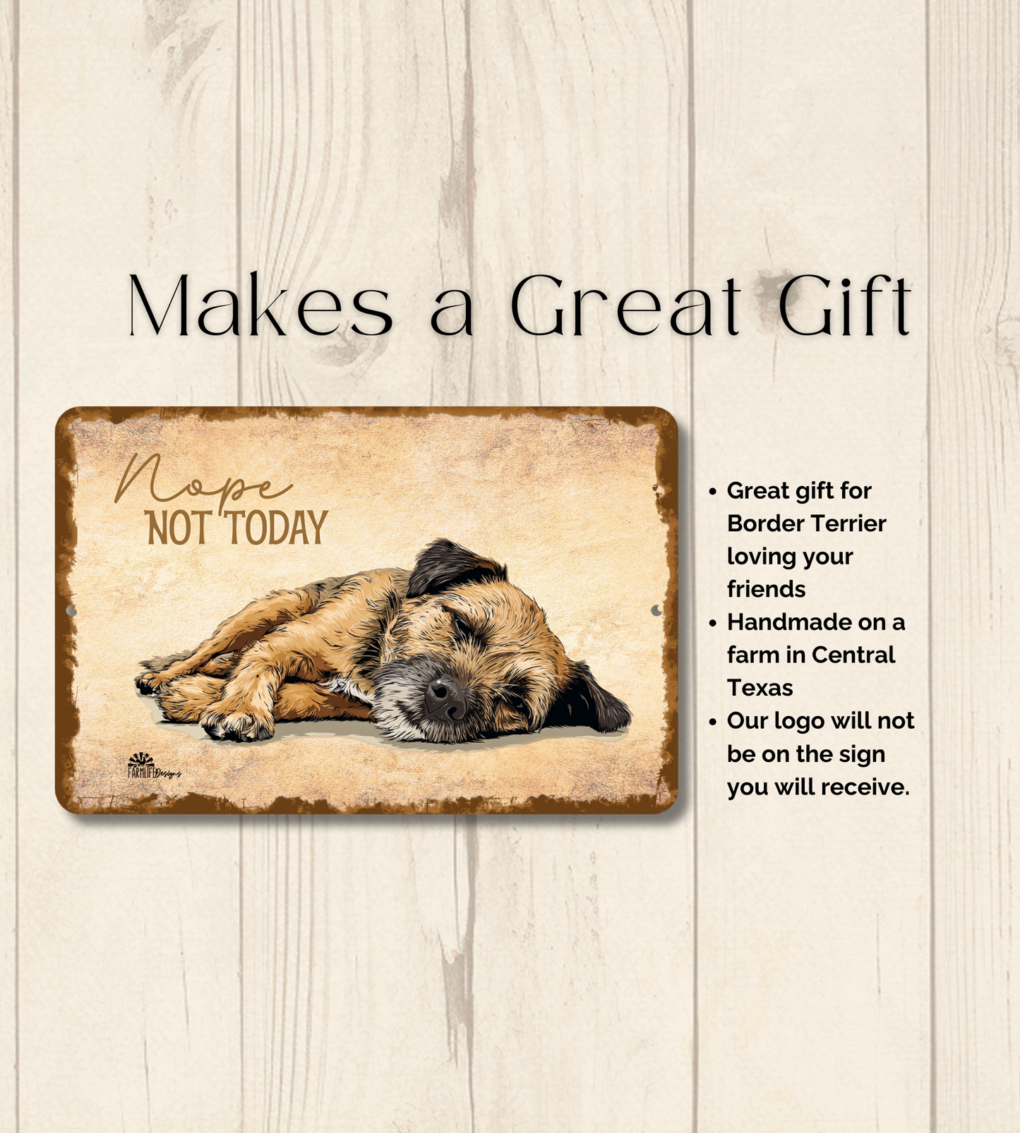 Border Terrier Sign Nope Not Today Funny Dog metal tin wall art