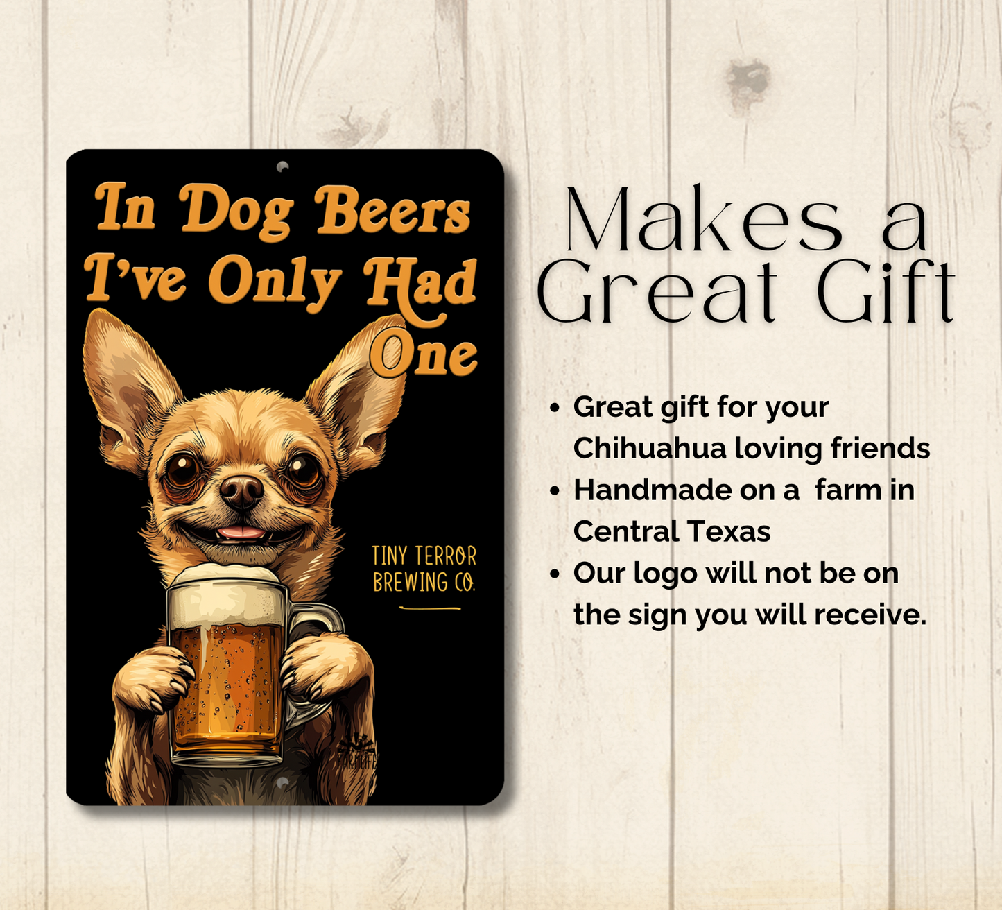 Chihuahua Sign In Dog Beers funny man cave bar metal tin