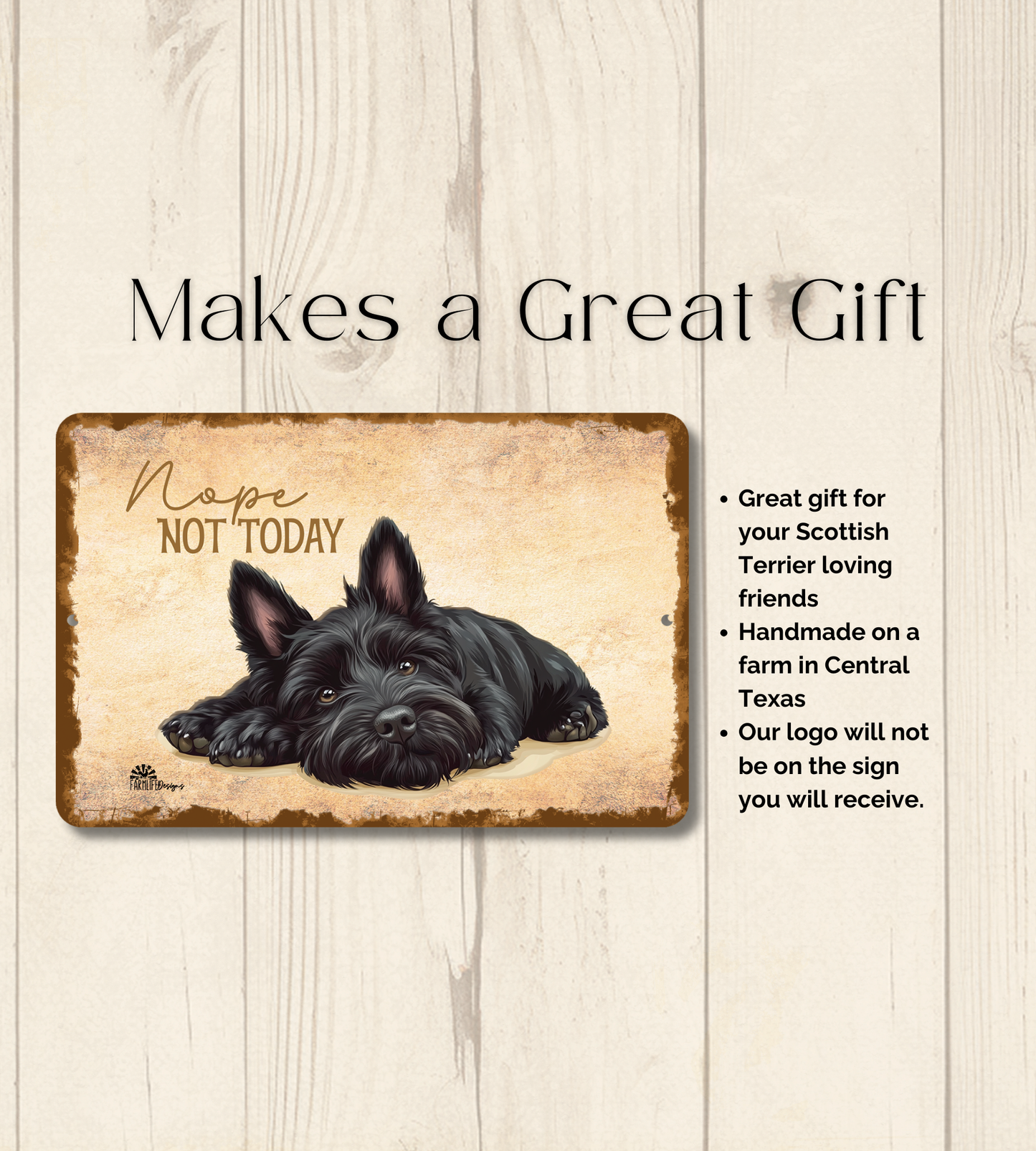 Scottish Terrier Sign Nope Not Today Funny Scottie Dog metal tin wall art