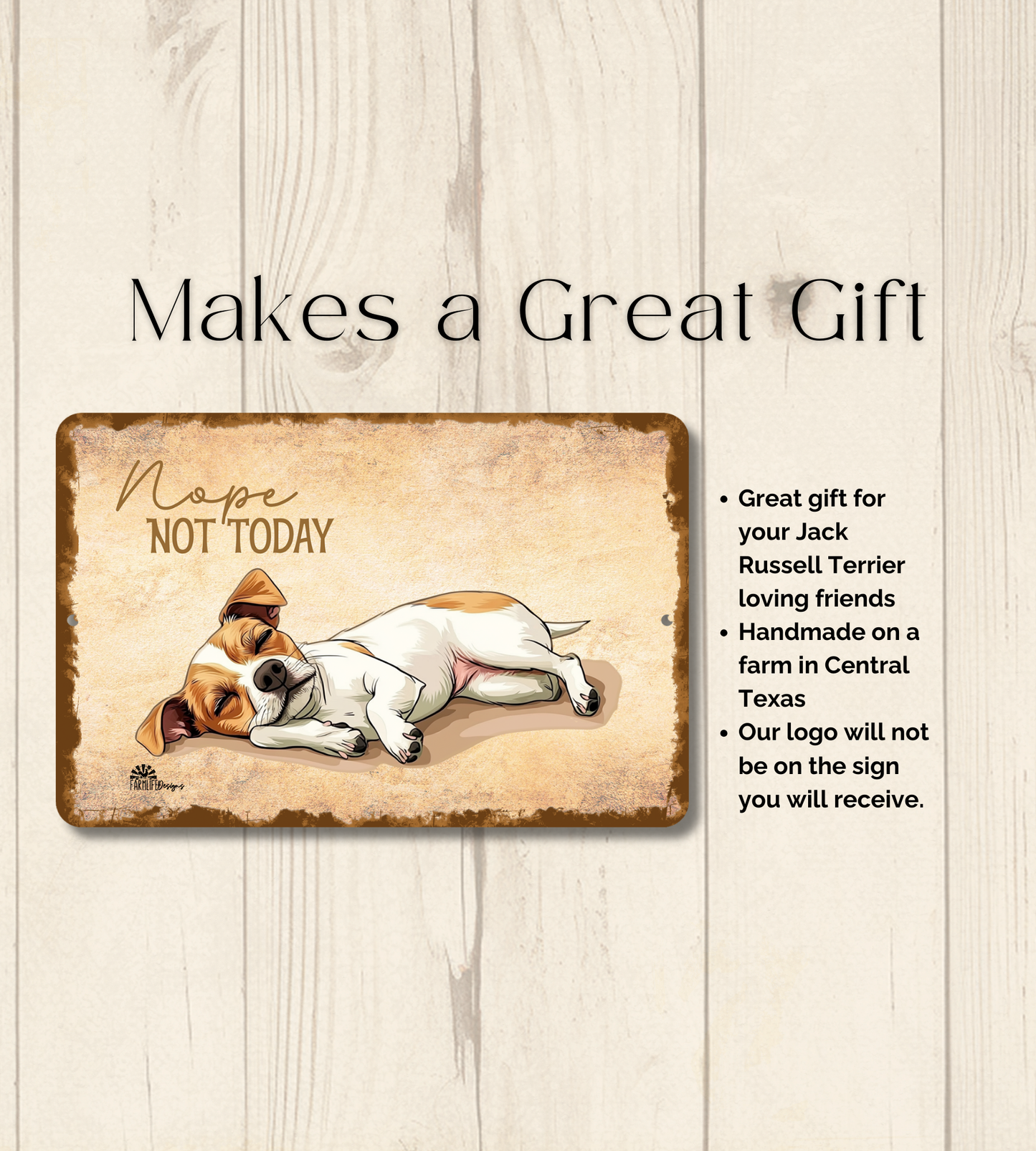 Jack Russell Terrier Sign Nope Not Today Funny Dog metal tin wall art