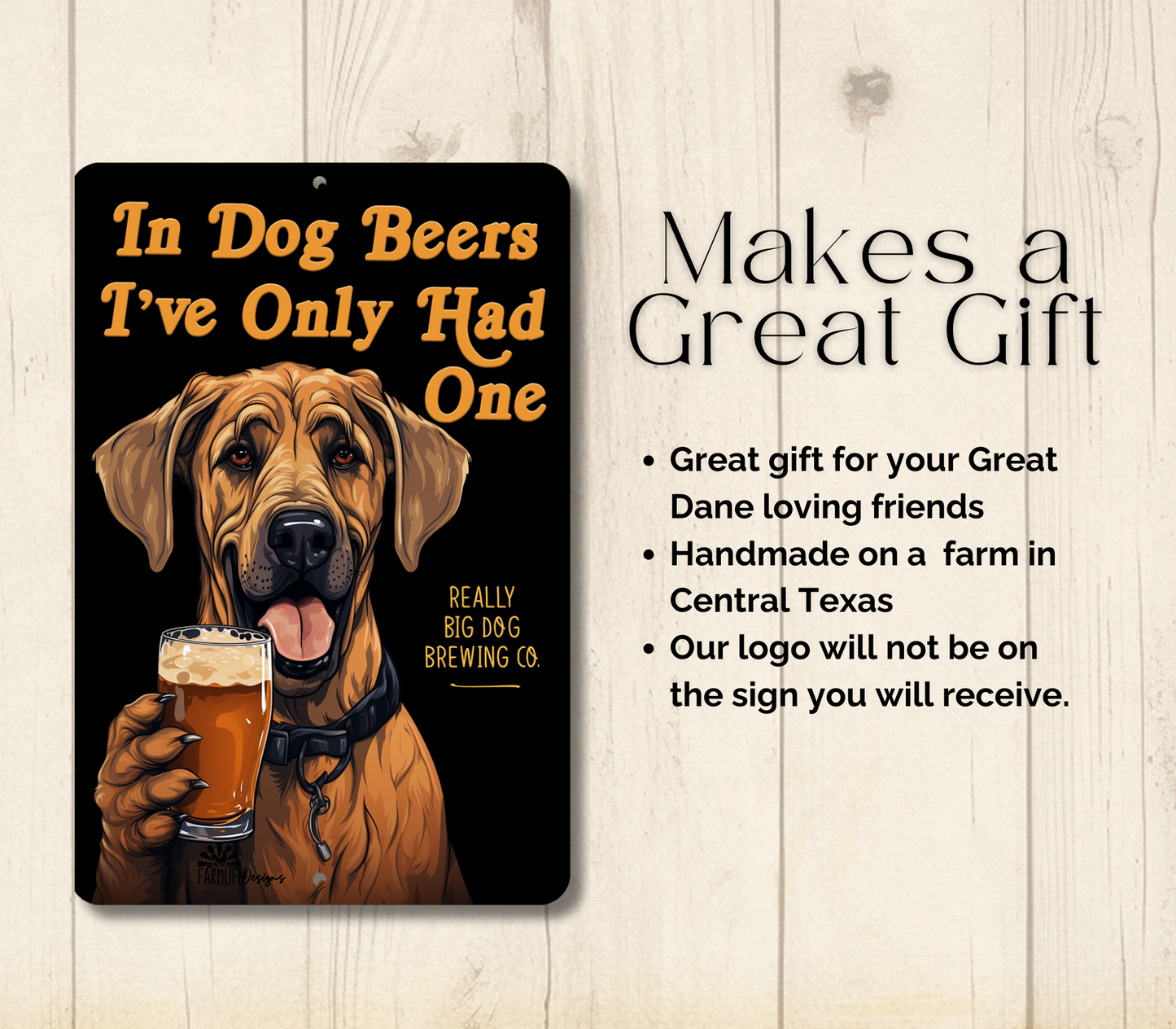 Great Dane Sign In Dog Beers funny man cave bar metal tin