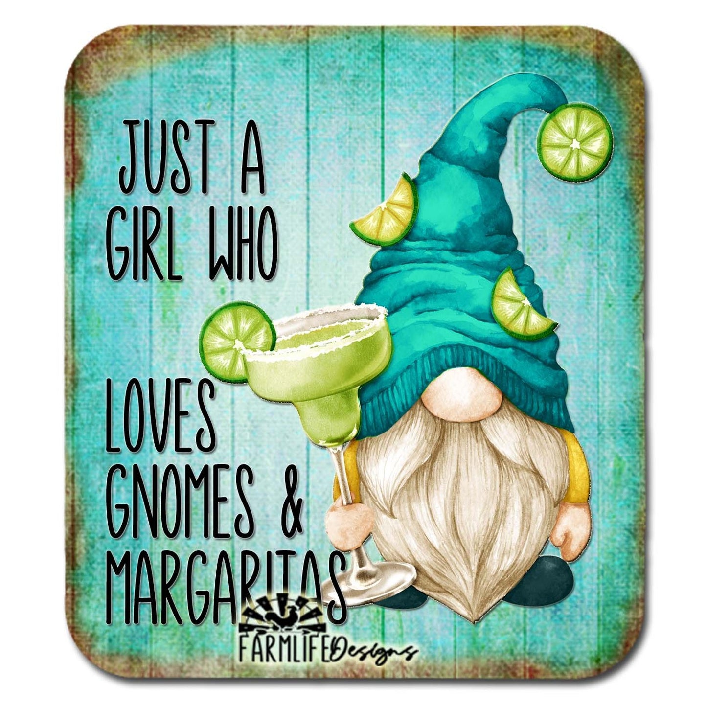 Margarita Gnome | Just a Girl Who Loves Gnomes and Margaritas - teal | 4"x4.5" aluminum magnet | gnomies