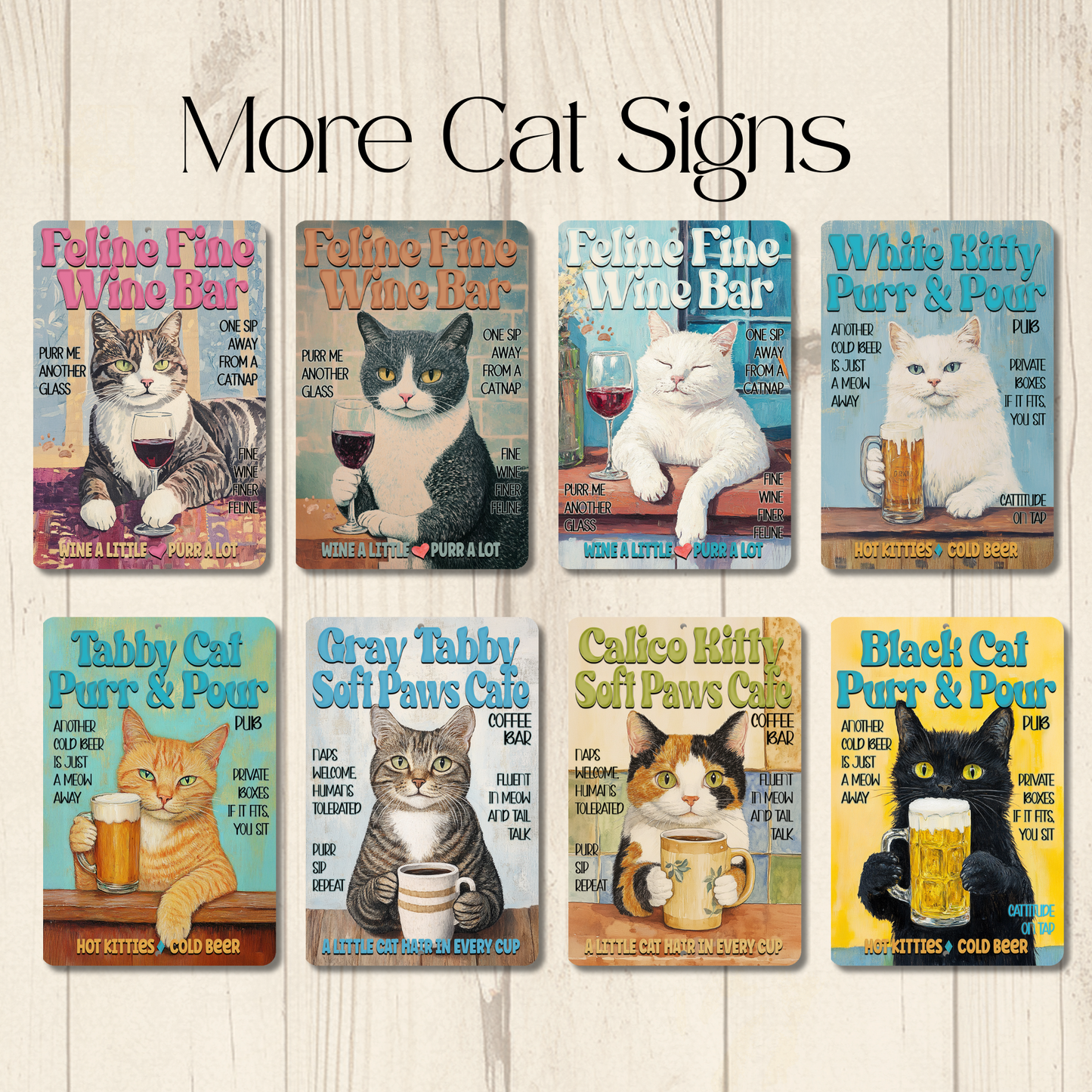 Gray Tabby Cat Feline Fine Wine Bar Sign, Sip & Scratch pub metal tin kitty wall art
