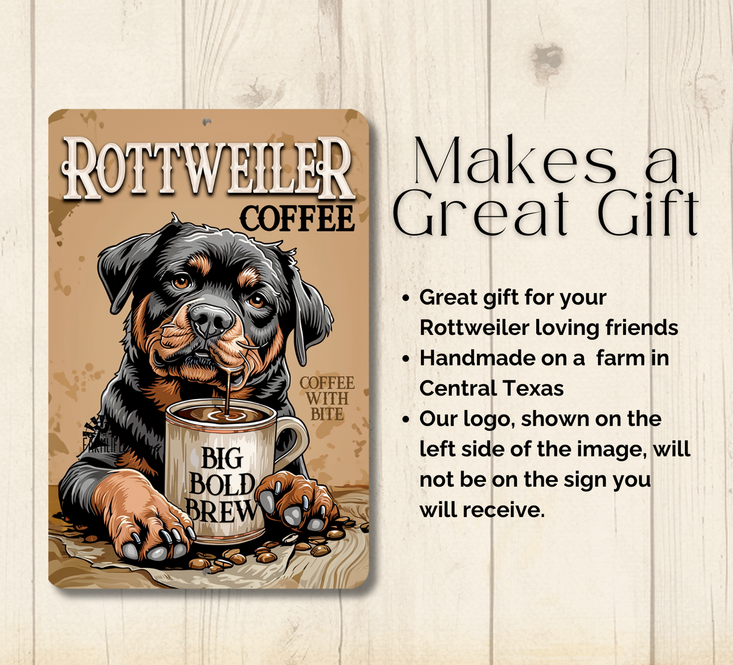 Rottweiler Coffee Bar Sign Dog Metal Tin