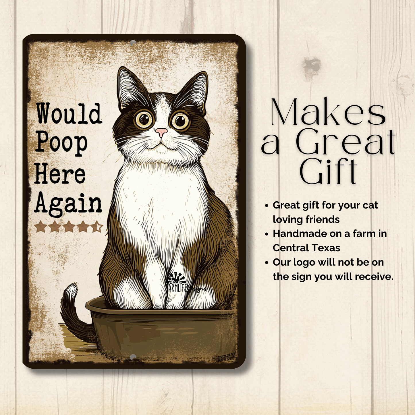 Cat Sign, Would Poop Here Again, litter box bathroom bath toilet sign