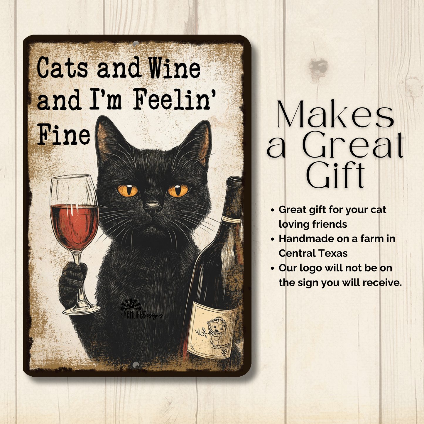 Cat Sign, Black Cats and Wine and Feelin' Fine metal tin