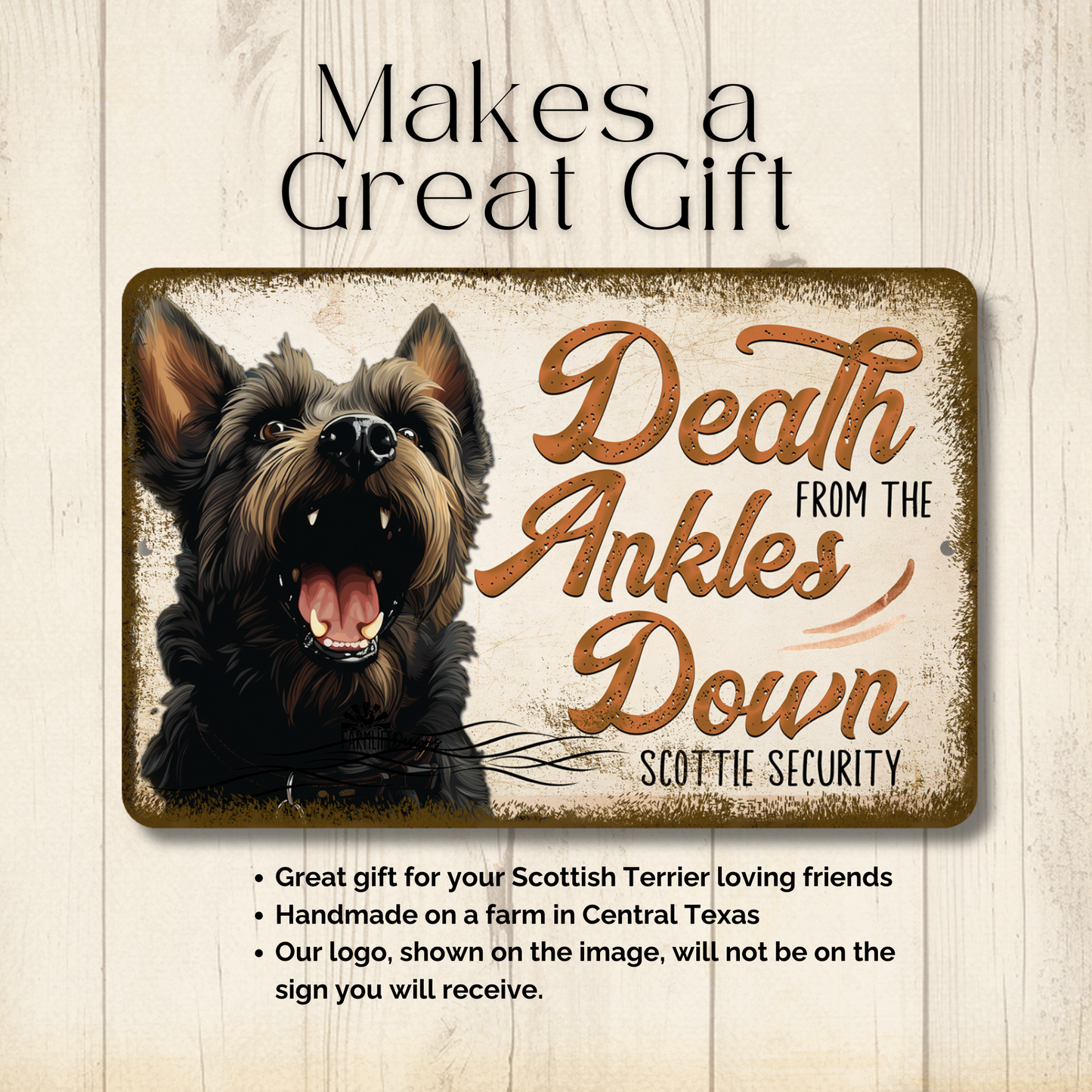 Scottish Terrier Sign Death from the Ankles Down Dog Metal Tin