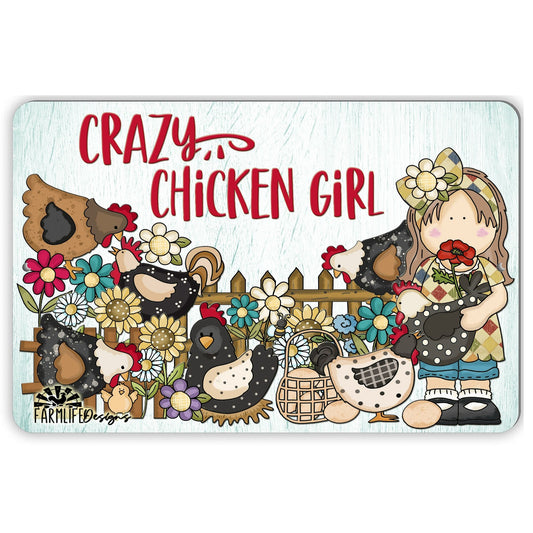 Crazy Chicken Girl | hens chickens roosters chicks | red brown 12"x8" aluminum sign