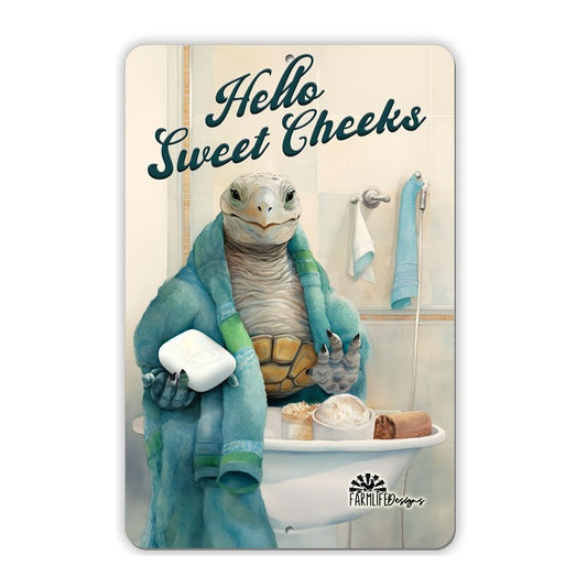 Turtle Sign - Hello Sweet Cheeks - turtle bathroom attendant, tortoise lover gift