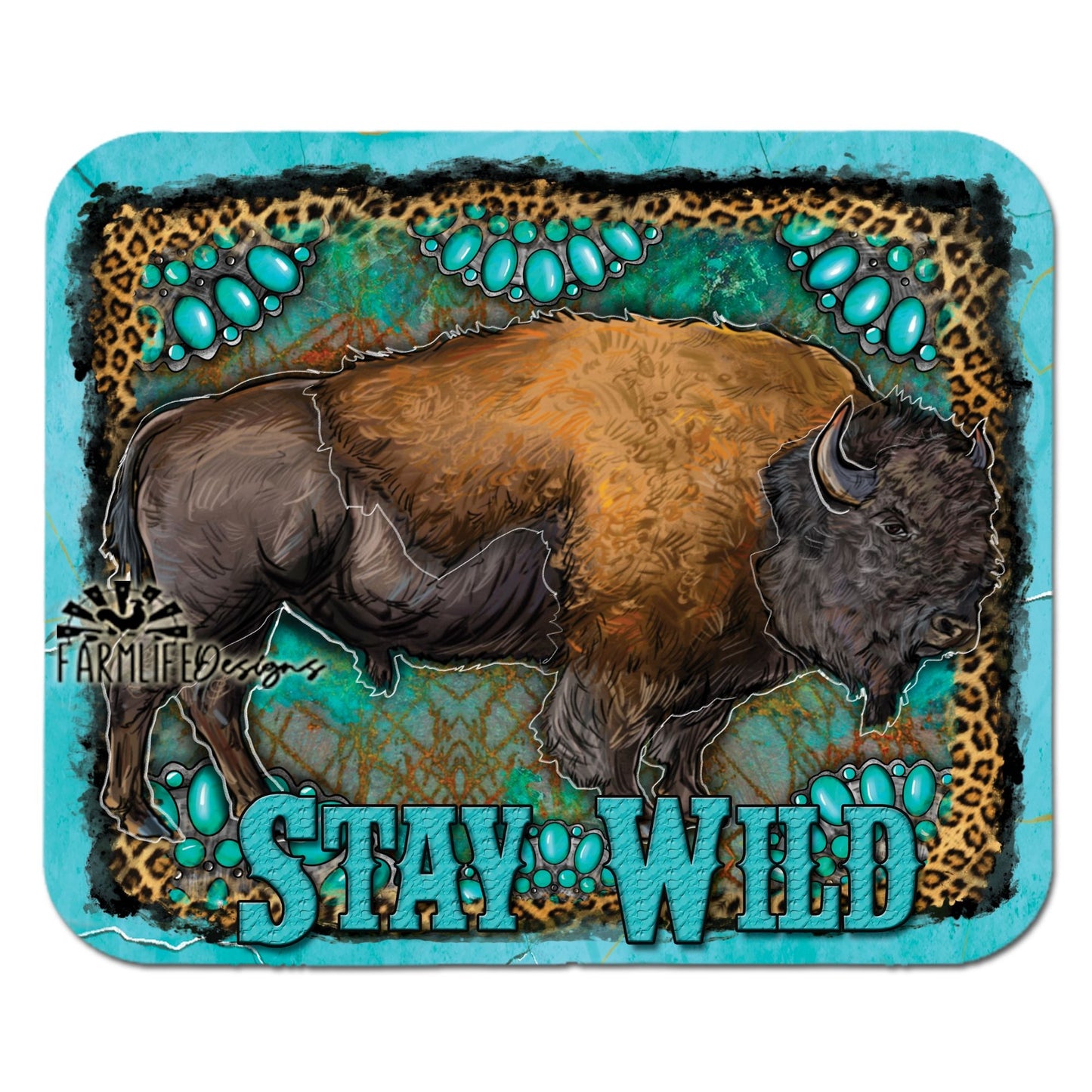 Buffalo Mousepad - Western Buffalo with turquoise Stay Wild, neoprene mouse pad