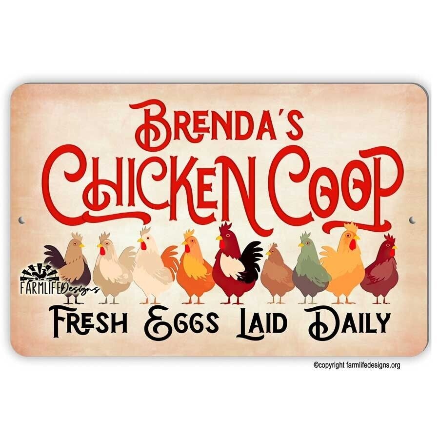 Personalized Chicken Coop Sign - with your name aluminum 12"x8" fence sign