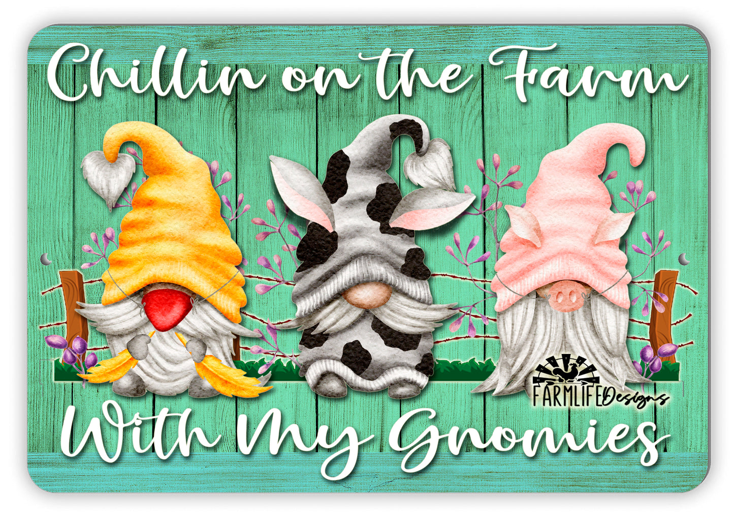Farm Gnome Sign Chillin' on the Farm with My Gnomies 12x8 metal tin wall art gnomes