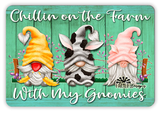 Farm Gnome Sign Chillin' on the Farm with My Gnomies 12x8 metal tin wall art gnomes