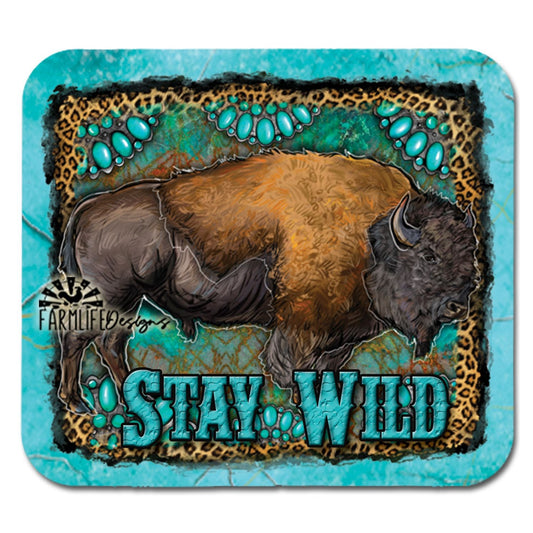 Buffalo Stay Wild Magnet, 4.5 inches wide - aluminum, turquoise leopard design