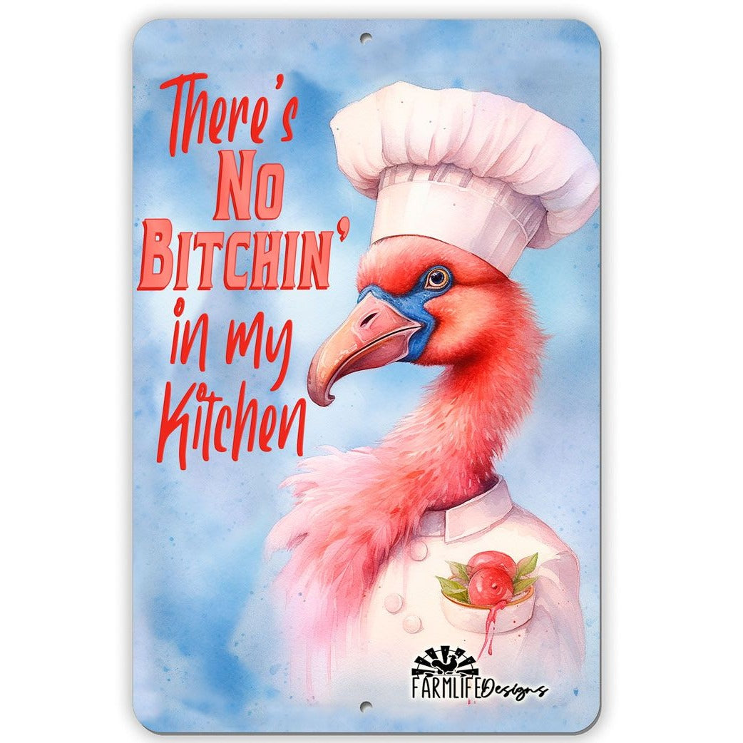 Funny Flamingo Kitchen Sign, 8x12, flamingo in chef's hat