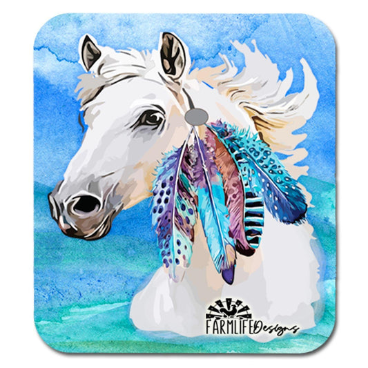 Horse with Feathers Magnet - 4"x4.5" aluminum, boho design