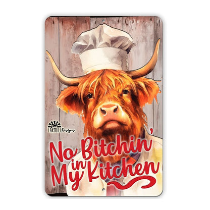 Highland Cow Sign - Cows Chef - No Bitchin in My Kitchen - highland cow cooking, kitchen sign