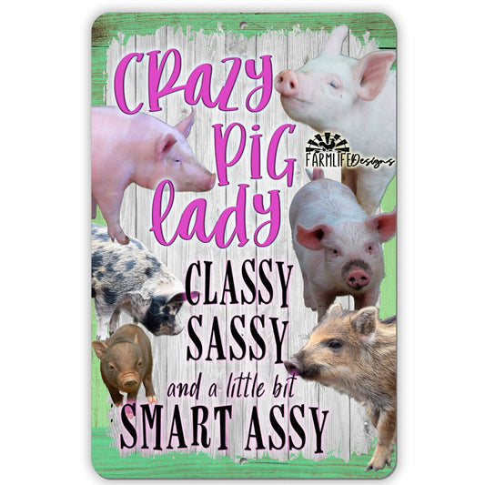 Pig Lady Sign - Crazy Pig Lady... Classy Sassy... Handmade Aluminum 8x12