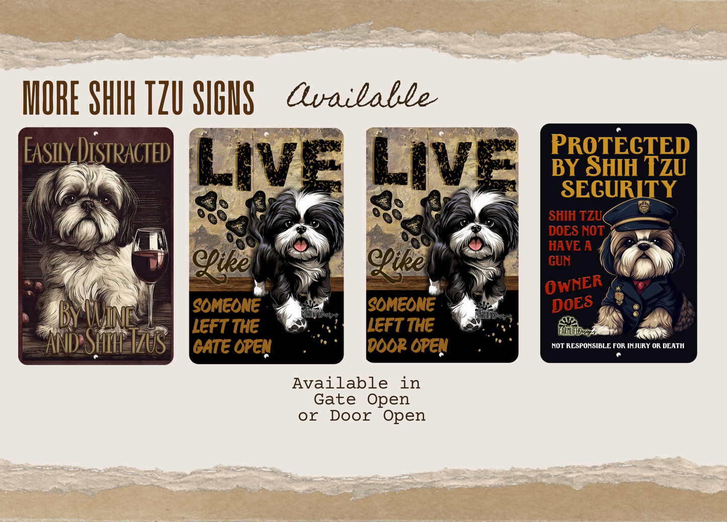 Shih Tzu Sign, Easily Distracted by Wine and Shih Tzus, 8x12 metal