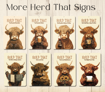 Highland Cow Herd That You Were Taking a Shower Towel Sign Funny Fluffy Cow metal tin 2 sizes