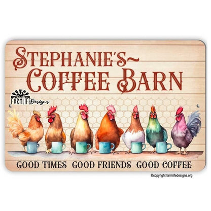 Coffee Bar Sign - Chickens drinking Coffee, Coffee Barn 12x8 Personalized