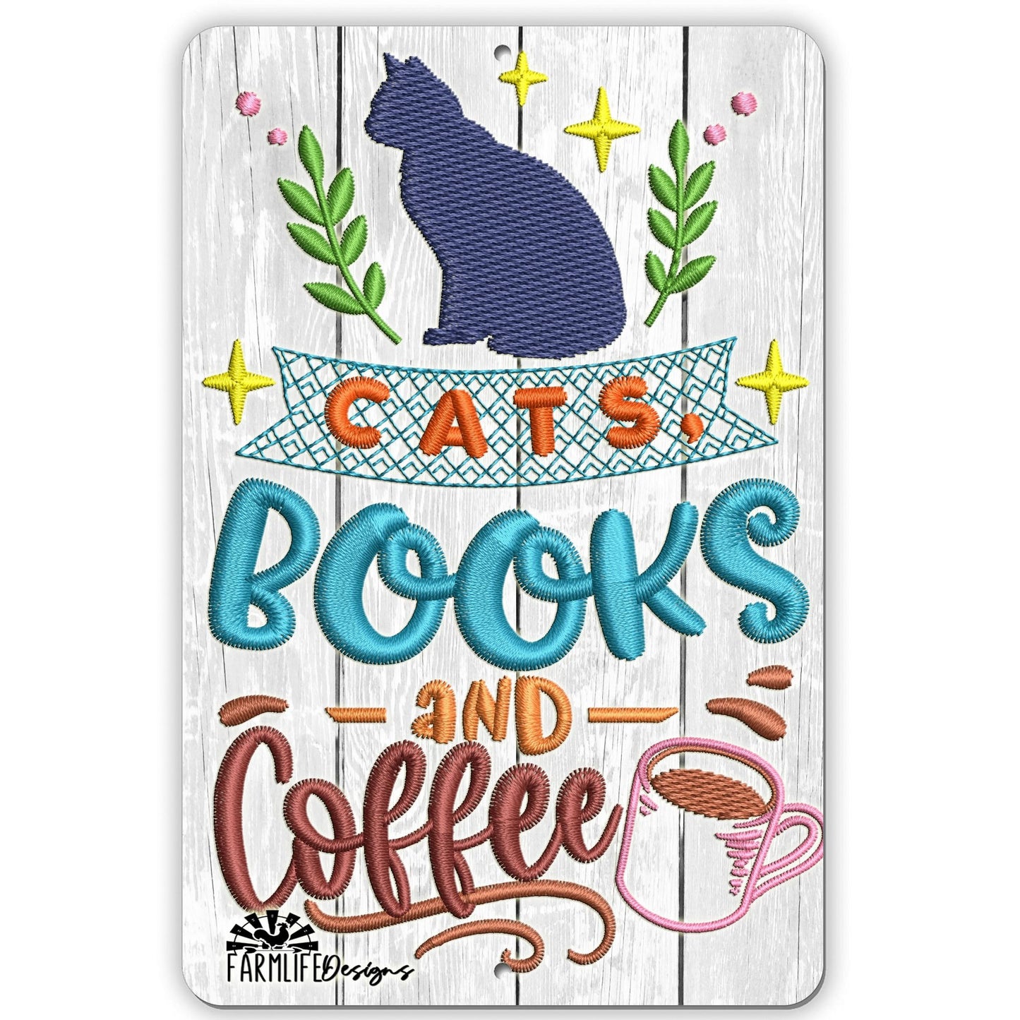 Cats Books and Coffee Sign | Handmade 8"x12" aluminum cat sign