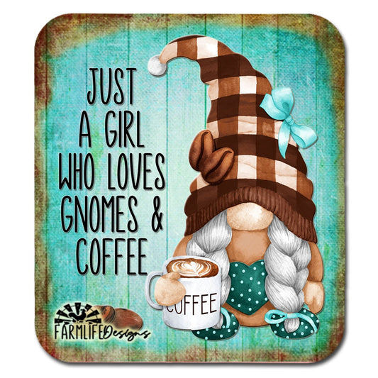 Coffee Gnome | Just a Girl Who Loves Gnomes and Coffee teal, turquoise | 4"x4.5" magnet | gnomies