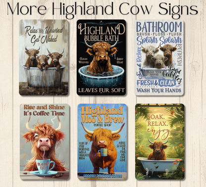 Highland Cow Sign, This Bathroom is Not an Internet Cafe, 2 sizes metal tin bath wall art