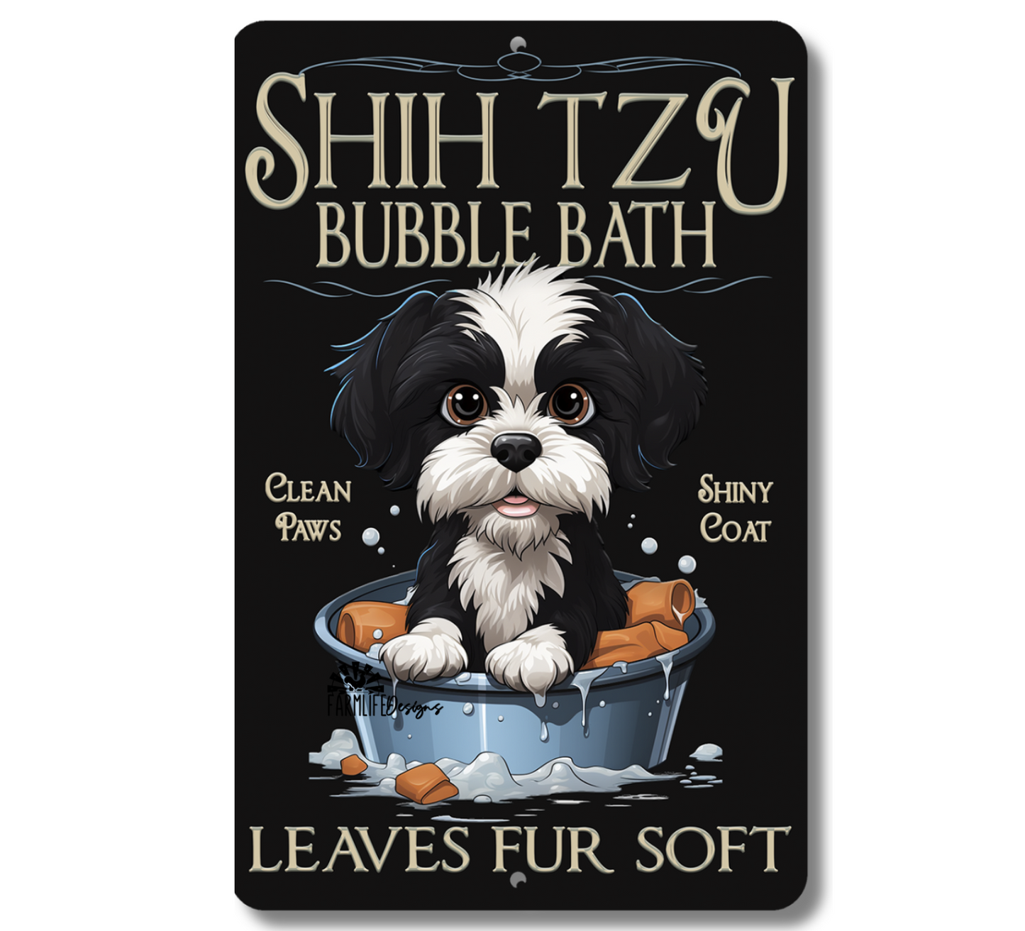 Shih Tzu Bubble Bath Sign, 8x12, cute bathroom decor