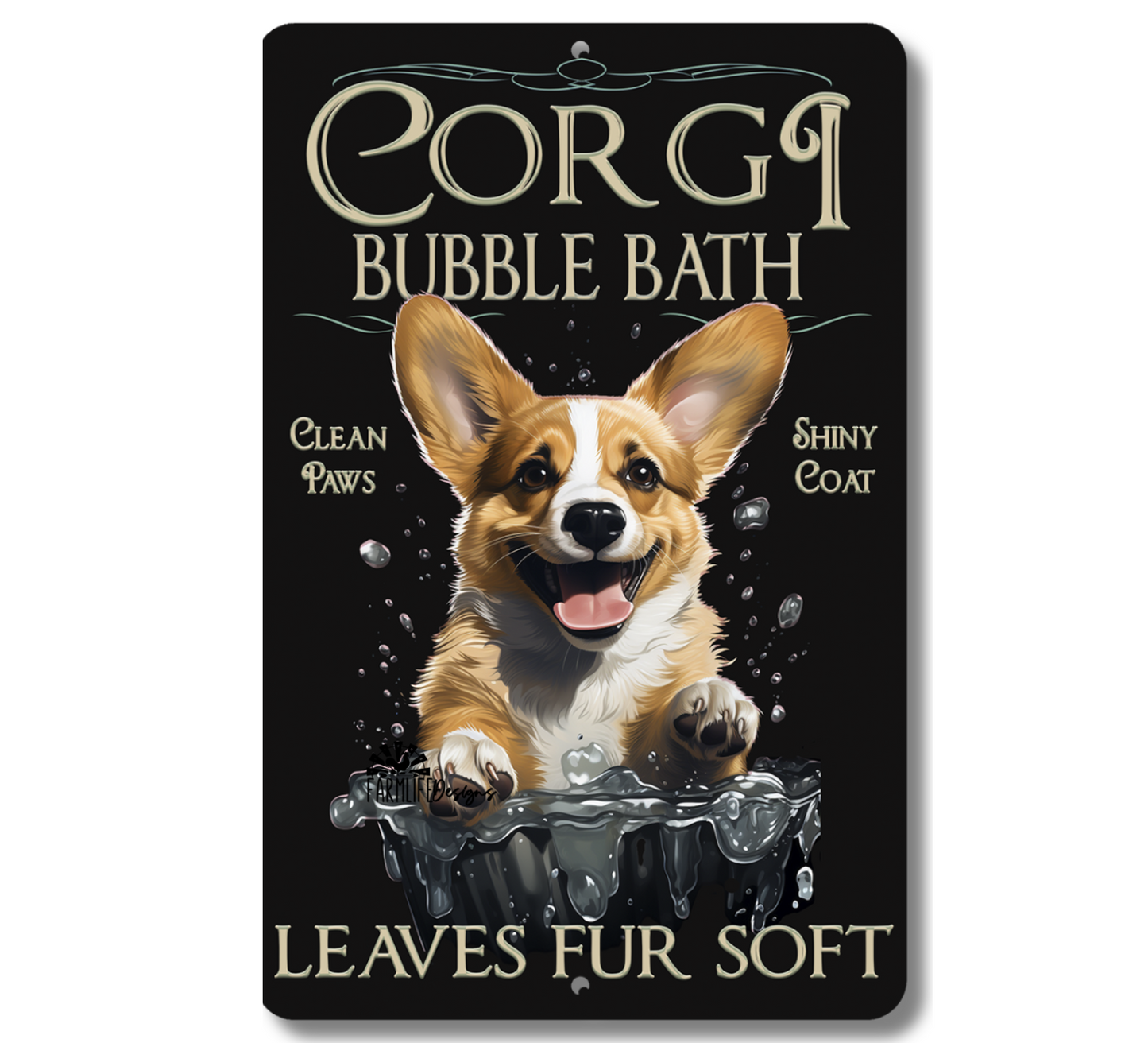 Corgi Bubble Bath Sign, dog in bathtub bathroom sign 8x12