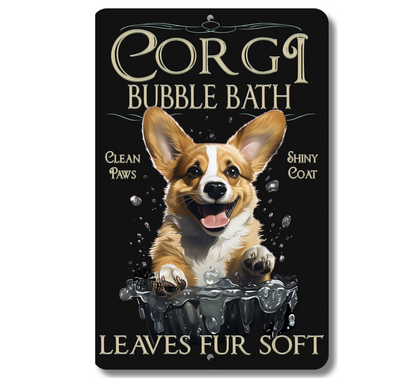 Corgi Bubble Bath Sign, dog in bathtub bathroom sign 8x12