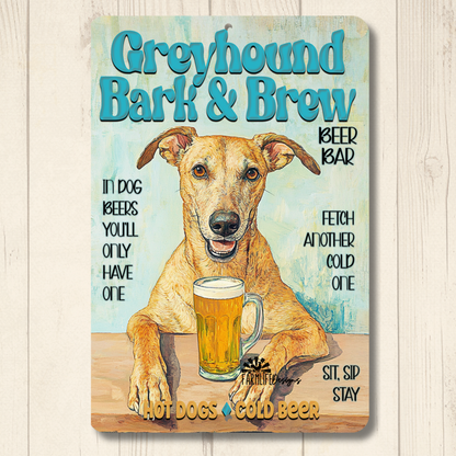 Greyhound Coffee Bar Sign Bark and Brew Dog Metal Tin