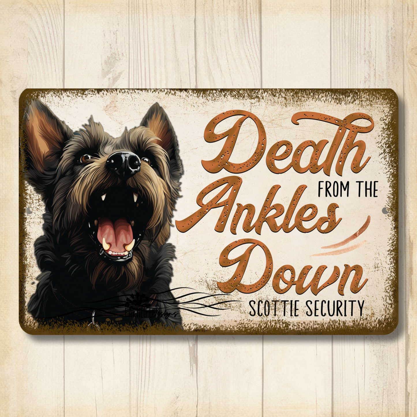 Scottish Terrier Sign Death from the Ankles Down Dog Metal Tin