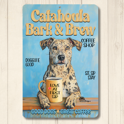 Catahoula Leopard Dog Coffee Bar Sign Bark and Brew Dog Metal Tin