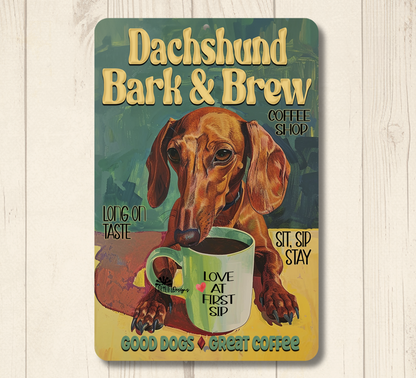 Dachshund Coffee Bar Sign Bark and Brew Dog Metal Tin