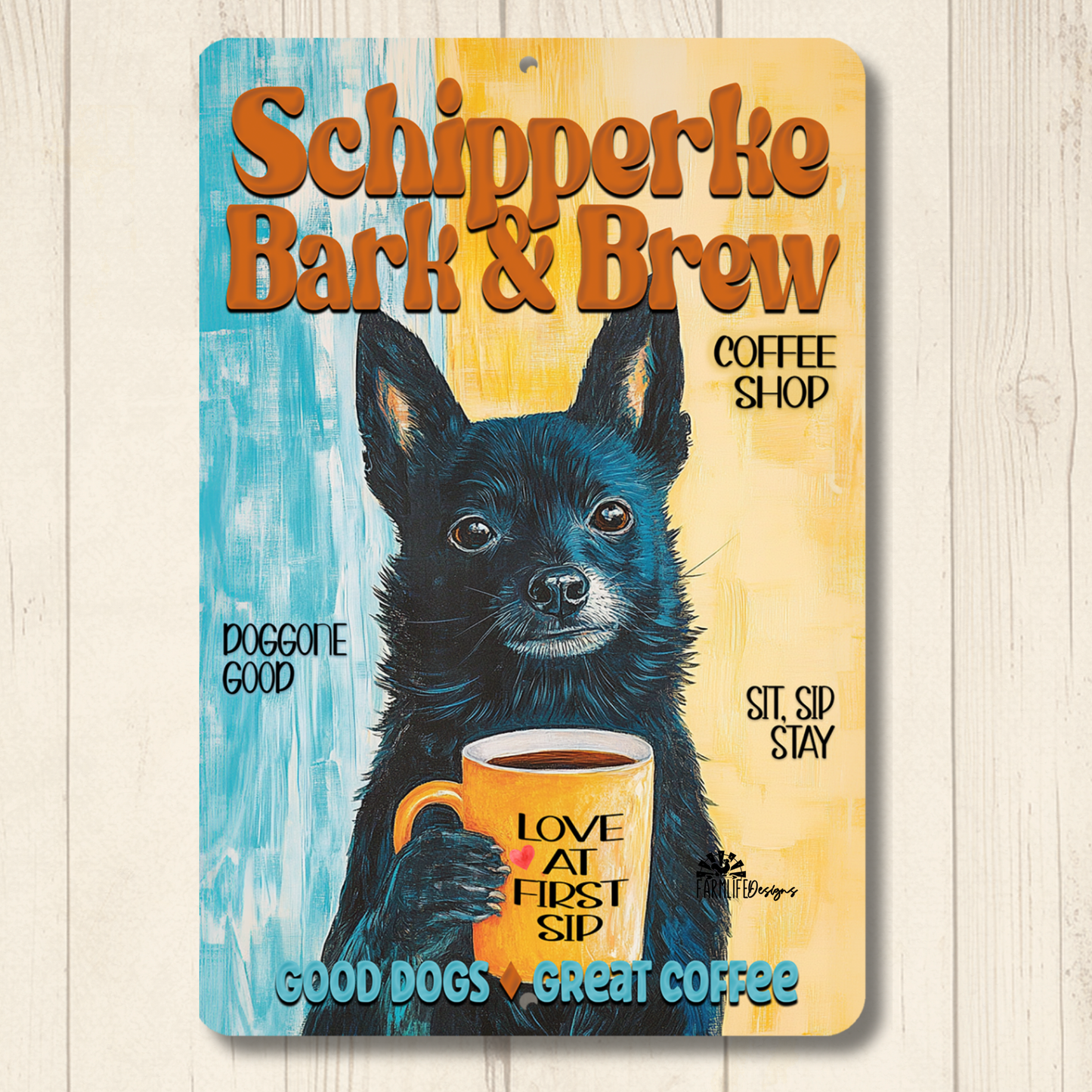 Schipperke Coffee Bar Sign Bark and Brew Dog Metal Tin