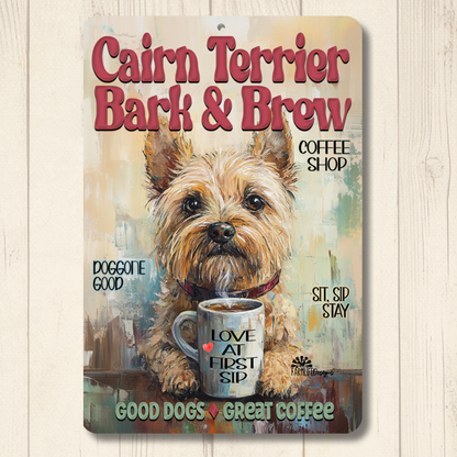 Cairn Terrier Coffee Bar Sign Bark and Brew Dog Metal Tin