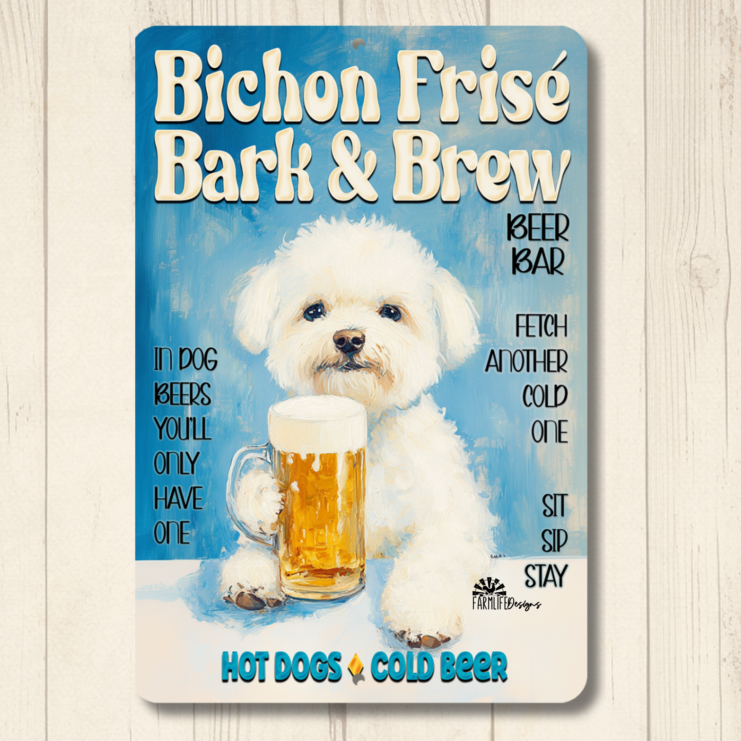Bichon Frise Beer Bar Sign Bark and Brew Dog Metal Tin