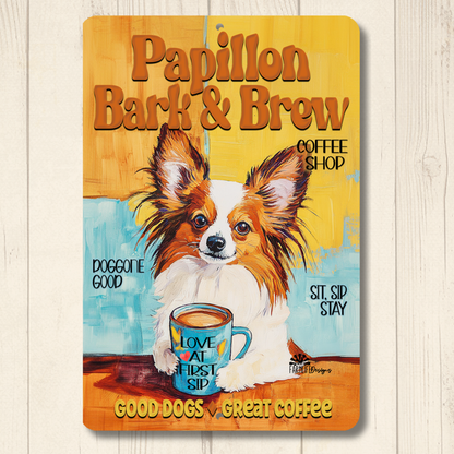 Papillon Coffee Bar Sign Bark and Brew Dog Metal Tin