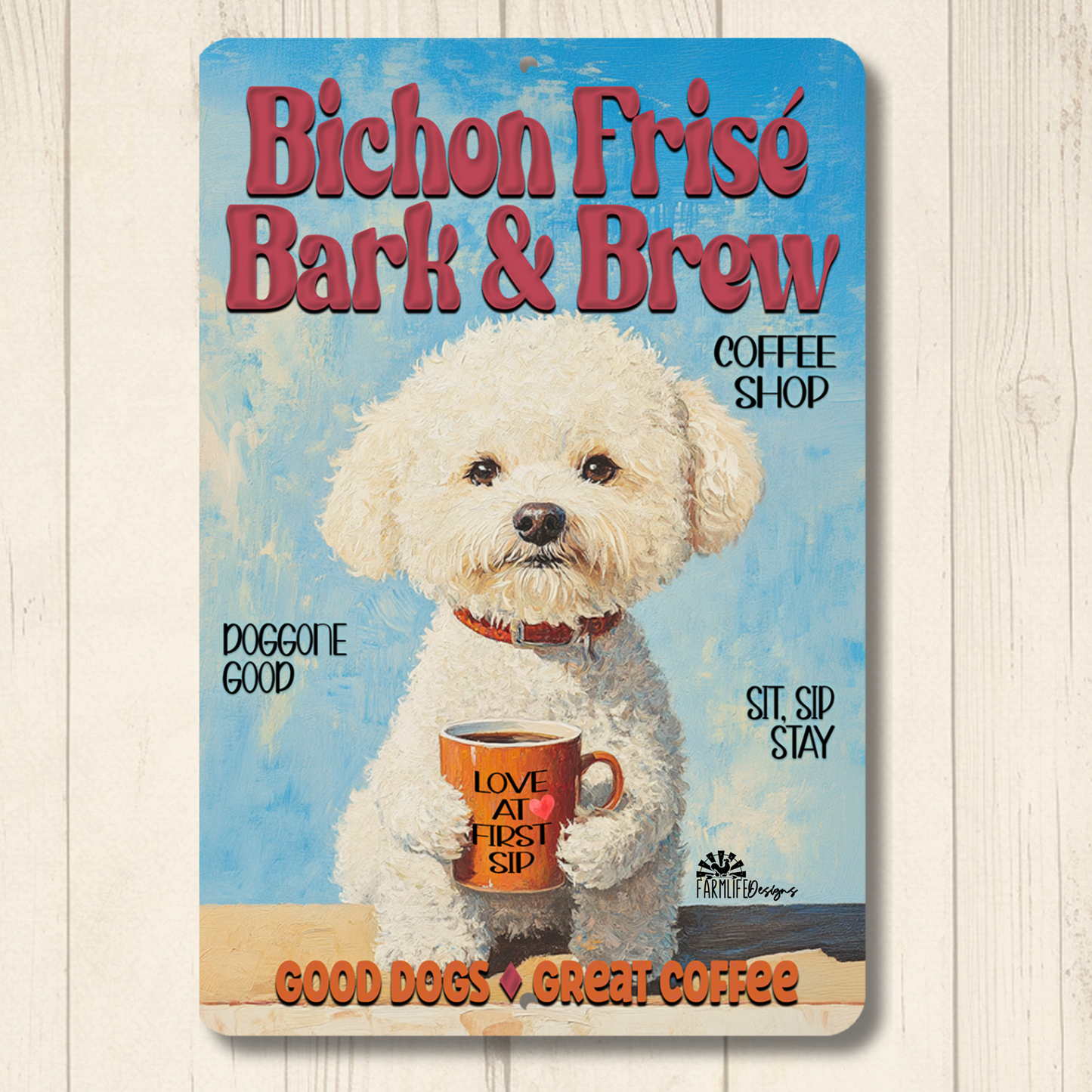 Bichon Frise Coffee Bar Sign Bark and Brew Dog Metal Tin