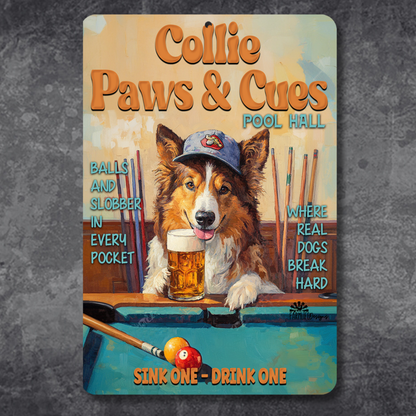 Collie Beer Sports Bar Sign Paws & Cues Dog Metal Tin