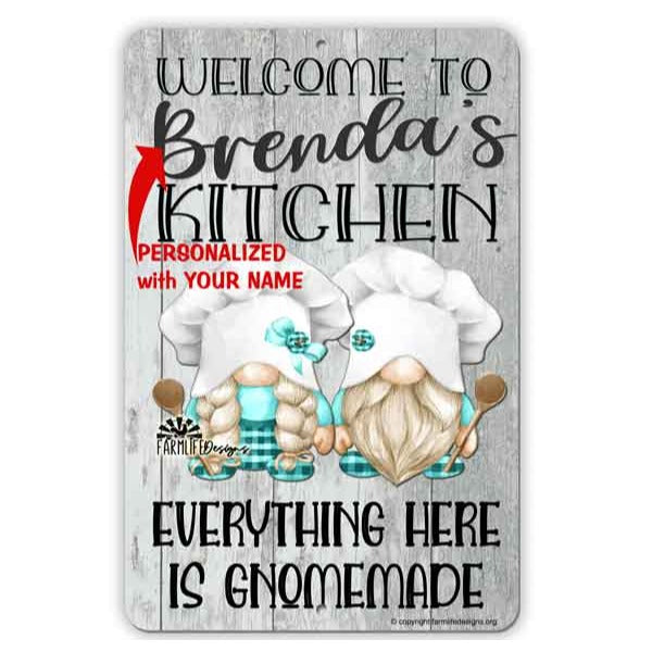 Personalized Gnome Kitchen - Your Name - gray, cooking gnomes, gnome gift, kitchen gnomes, gnome decor