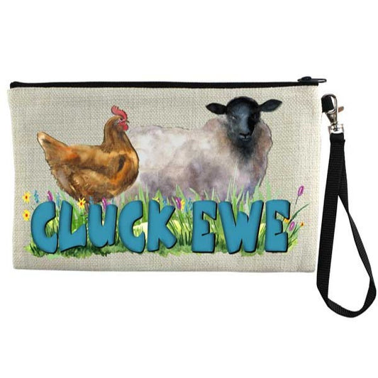 Cluck Ewe Cosmetic Bag, Chicken and Sheep Make Up Bag, Cell Phone Bag, with zipper